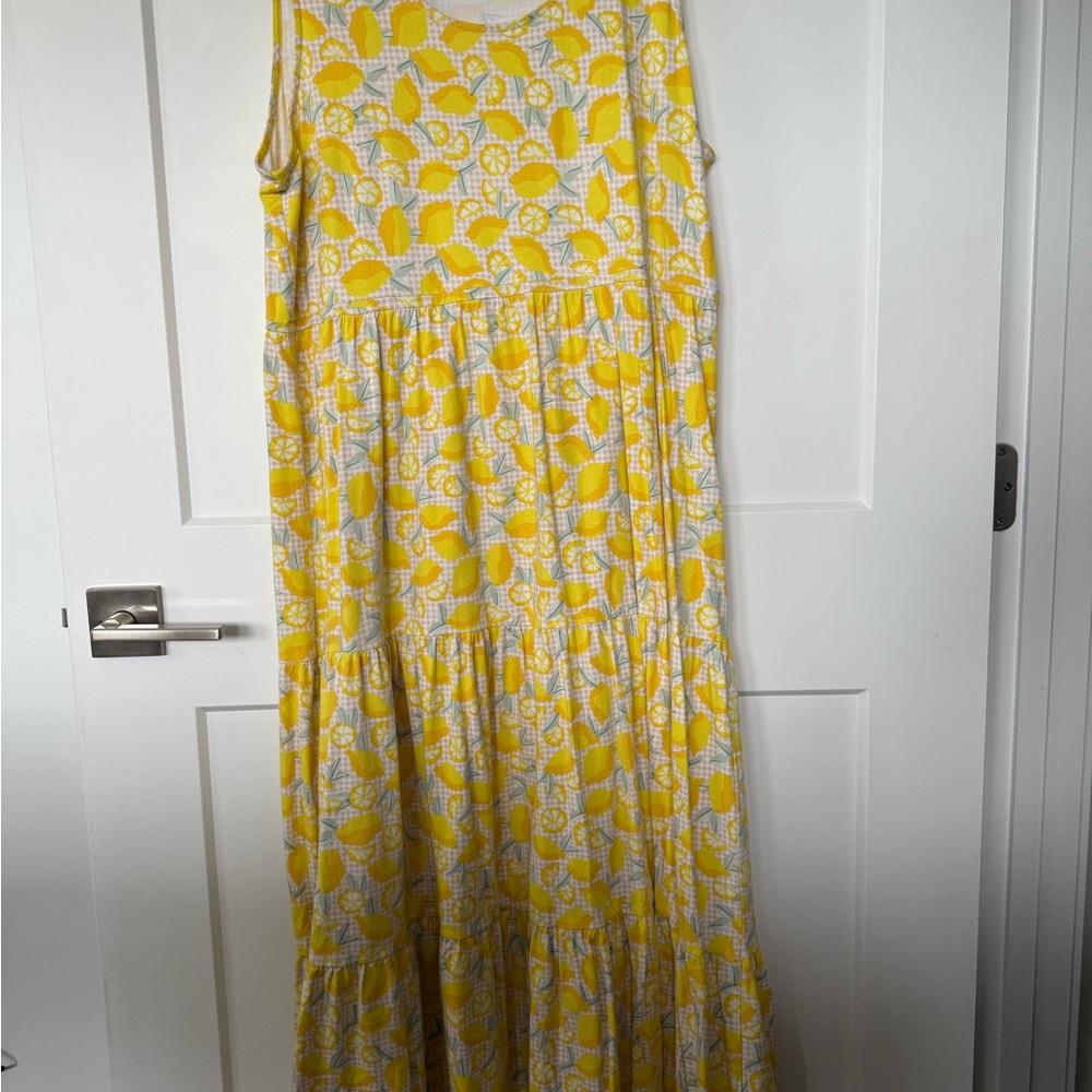 Lands' End Yellow and White Patterned Maxi Dress